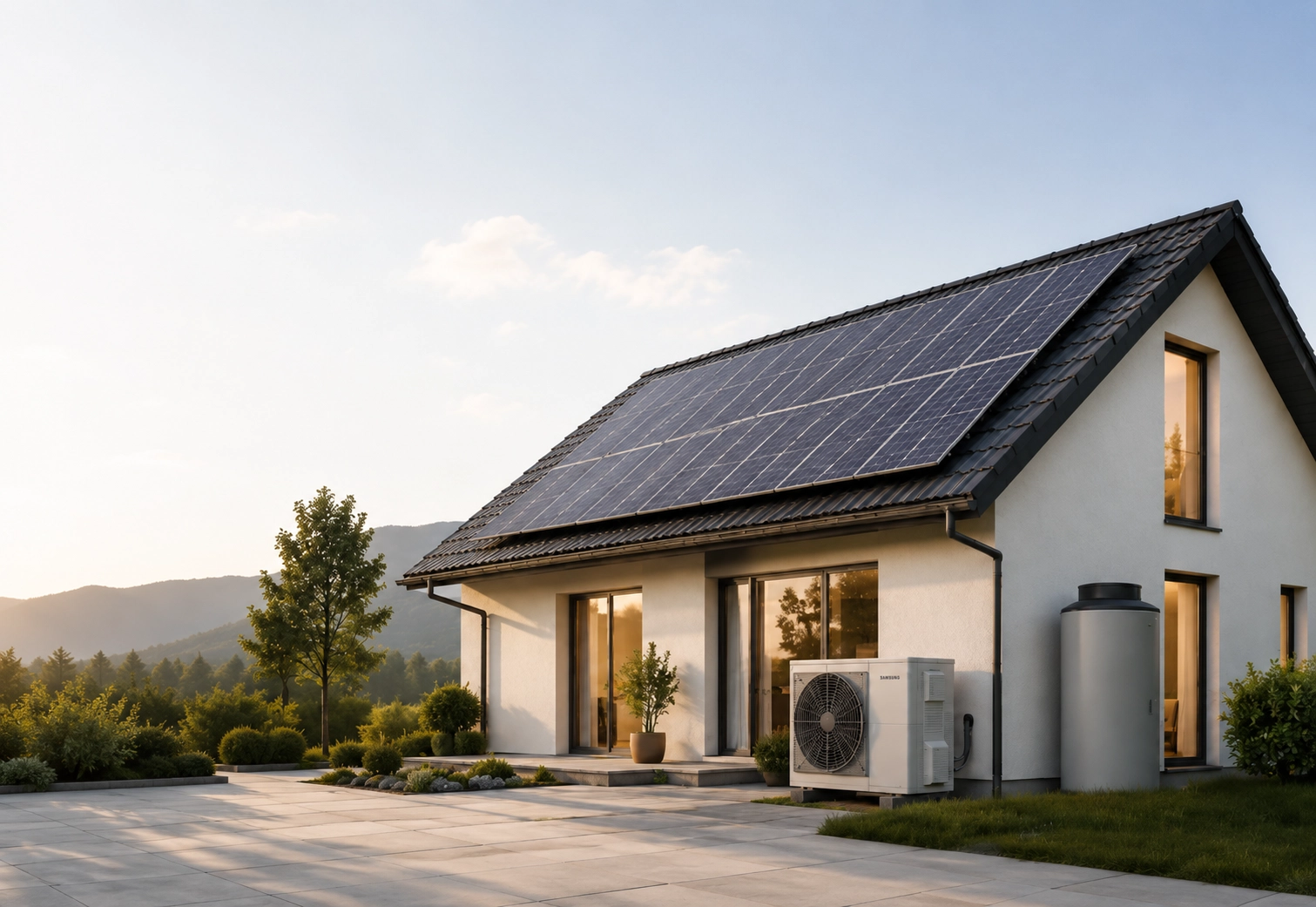 Einfamilienhaus mit Photovoltaikanlage und Wärmepumpe